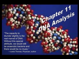 “The capacity to
blunder slightly is the
real marvel of DNA.
Without this special
attribute, we would still
be anaerobic bacteria and
there would be no music.”
—Lewis Thomas, Physician, author
 