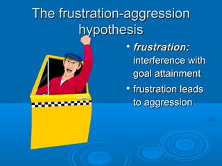 The frustration-aggressionThe frustration-aggression
hypothesishypothesis

frustration:frustration:
interference withinterference with
goal attainmentgoal attainment

frustration leadsfrustration leads
to aggressionto aggression
 