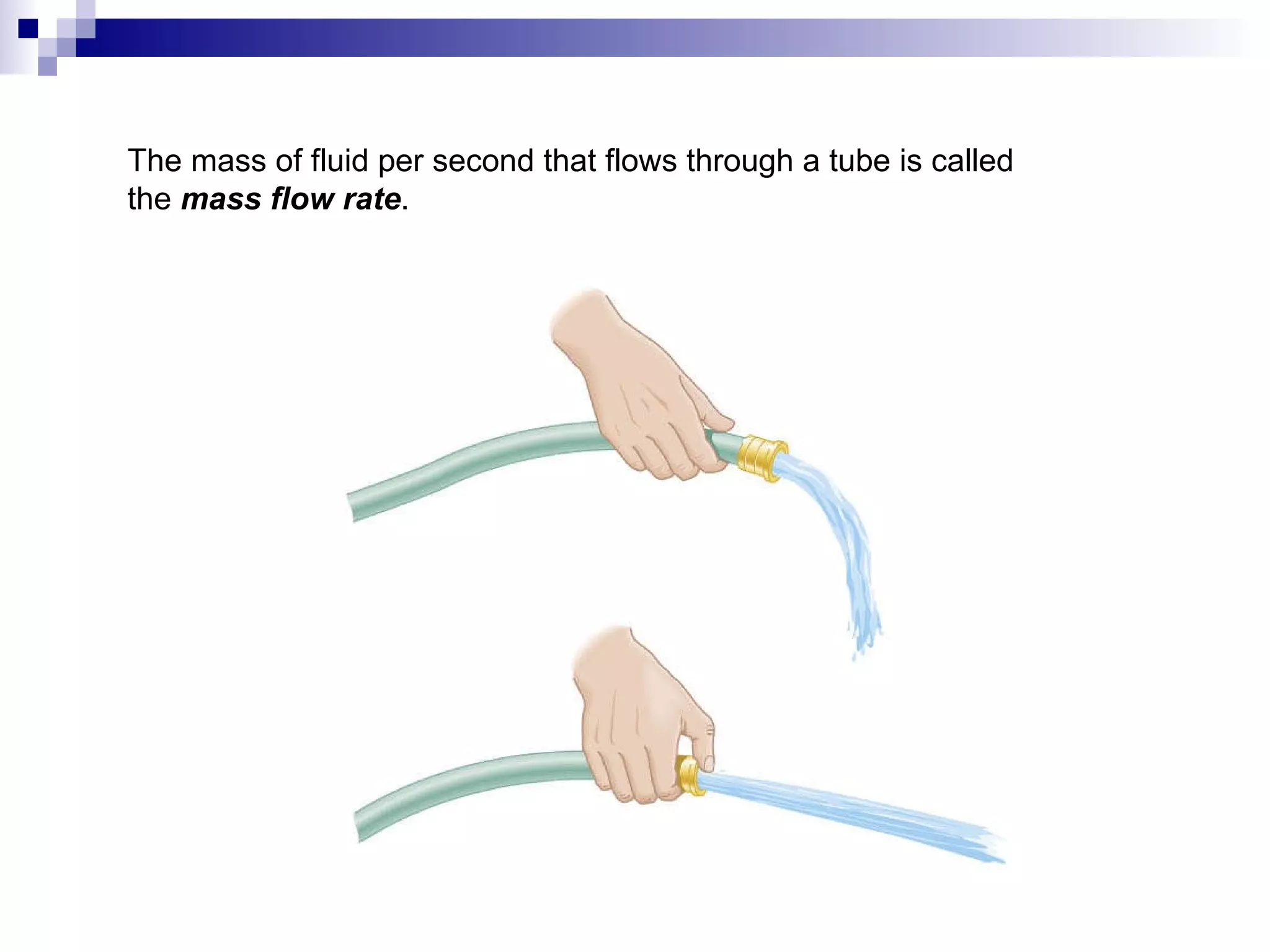 The mass of fluid per second that flows through a tube is called the  mass flow rate . 