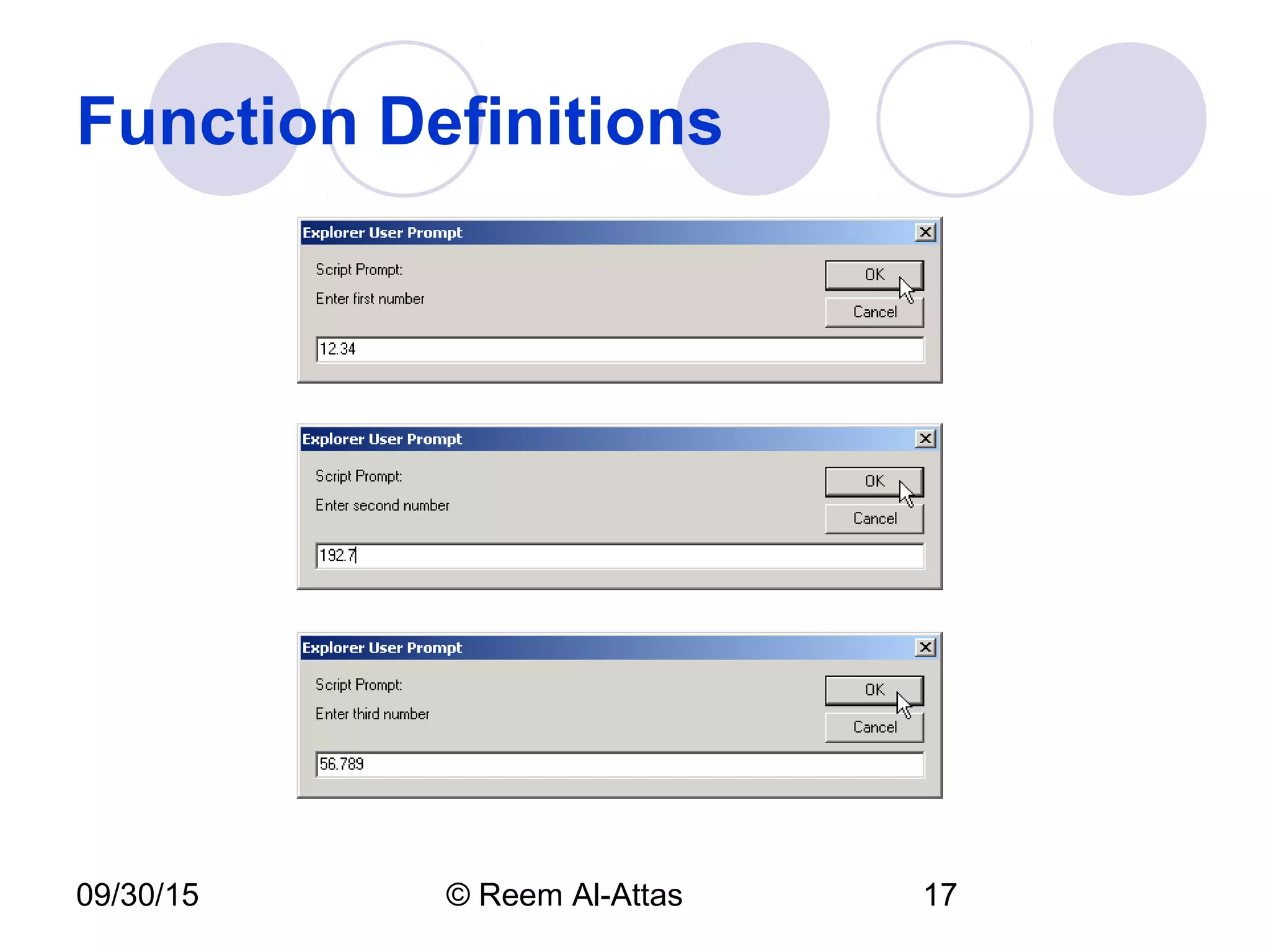 09/30/15 © Reem Al-Attas 17
Function Definitions
 
