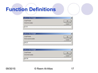 09/30/15 © Reem Al-Attas 17
Function Definitions
 