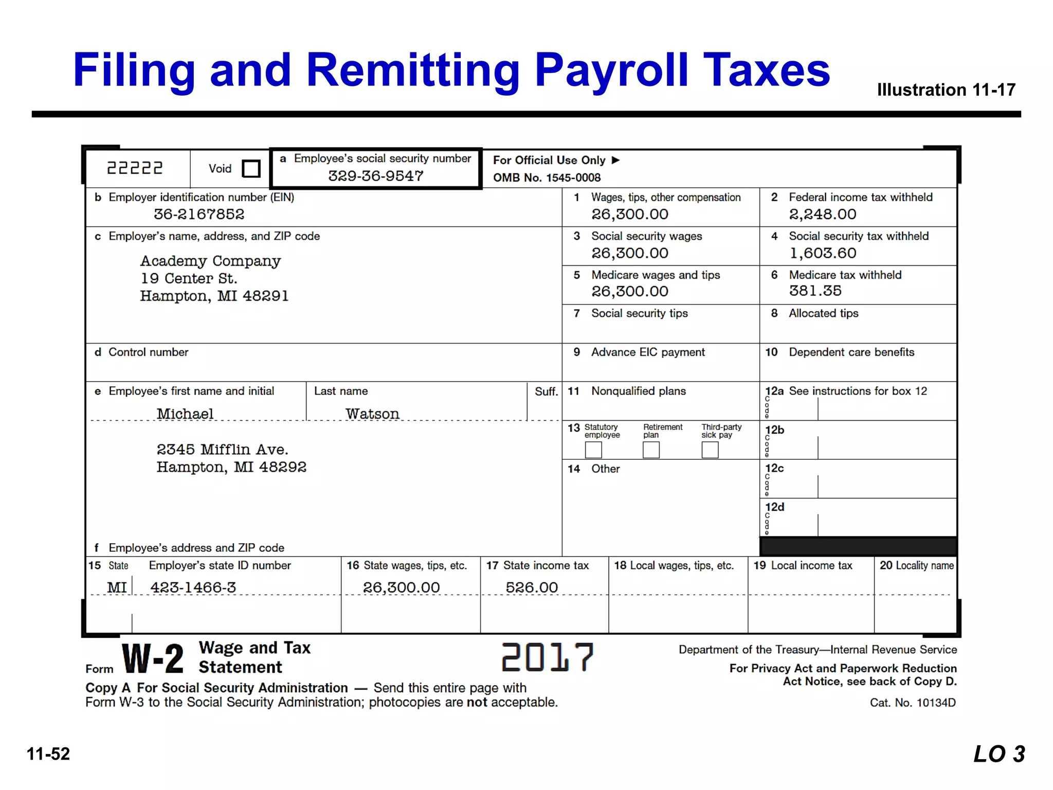 11-52
APPENDIXFiling and Remitting Payroll Taxes Illustration 11-17
LO 3
 