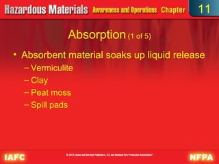 11

             Absorption (1 of 5)
• Absorbent material soaks up liquid release
  – Vermiculite
  – Clay
  – Peat moss
  – Spill pads
 