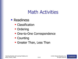 Math Activities Readiness Classification Ordering One-to-One Correspondence Counting Greater Than, Less Than 