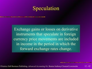 Speculation Exchange gains or losses on derivative instruments that speculate in foreign currency price movements are included in income in the period in which the forward exchange rates change. 