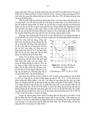 175 
quan troüng nháút. Thao taïc âoï âæåüc thæûc hiãûn nhåì mäüt thiãút bë tæû âäüng hoïa coï tãn goüi laì THIÃÚT BË TÆÛ ÂÄÜNG GIAÍM TAÍI THEO TÁÖN SÄÚ (TGT). Cáön læu yï ràòng, taïc âäüng cuía TGT luän luän liãn quan âãún nhæîng thiãût haûi vãö kinh tãú. Dáöu váûy, TGT váùn âæåüc aïp duûng räüng raîi trong hãû thäúng âiãûn. 
Mæïc âäü giaím tháúp táön säú khäng nhæîng phuû thuäüc vaìo læåüng cäng suáút thiãúu huût, maì coìn phuû thuäüc vaìo tênh cháút cuía phuû taíi. Caïc duûng cuû chiãúu saïng vaì caïc thiãút bë khaïc coï phuû taíi thuáön taïc duûng thuäüc vãö nhoïm caïc häü tiãu thuû coï cäng suáút tiãu thuû khäng phuû thuäüc vaìo táön säú, khi táön säú giaím cäng suáút tiãu thuû váùn giæî khäng âäøi. Mäüt nhoïm caïc häü tiãu thuû khaïc nhæ âäüng cå âiãûn xoay chiãöu coï cäng suáút tiãu thuû giaím khi táön säú giaím. Phuû taíi cuía caïc häü tiãu thuû thuäüc nhoïm thæï 2 âæåüc coi laì coï khaí nàng tæû âiãöu chènh vç khi táön säú giaím tháúp âäöng thåìi cäng suáút tiãu thuû cuía chuïng cuîng bë giaím xuäúng. 
Khi thæûc hiãûn tæû âäüng giaím taíi theo táön säú cáön tênh âãún táút caí caïc træåìng håüp thæûc tãú coï thãø dáùn âãún viãûc càõt sæû cäú cäng suáút phaït vaì phán chia hãû thäúng âiãûn thaình caïc pháön bë 
thiãúu huût cäng suáút taïc duûng. Cäng suáút thiãúu huût caìng låïn thç cäng suáút phuû taíi cáön càõt ra caìng låïn. Âãø täøng cäng suáút phuû taíi bë càõt ra do thiãút bë tæû âäüng giaím taíi theo táön säú TGT gáön bàòng våïi cäng suáút taïc duûng thiãúu huût, thiãút bë TGT cáön âæåüc thæûc hiãûn âãø càõt taíi theo tæìng âåüt, táön säú khåíi âäüng cuía mäùi âåüt càõt taíi laì khaïc nhau. 
Hçnh 12.9 laì âæåìng cong biãùu diãùn quaï trçnh thay âäøi táön säú khi âäüt ngäüt xuáút hiãûn thiãúu huût cäng suáút taïc duûng. Nãúu trong hãû thäúng khäng coï thiãút bë TGT, do taïc duûng tæû âiãöu chènh cuía phuû taíi vaì taïc âäüng cuía bäü âiãöu chènh täúc âäü quay tuäúc- bin nãn táön säú seî äøn âënh åí mäüt giaï trë xaïc láûp naìo âoï (âæåìng I). Âãø khäi phuûc táön säú vãö giaï trë âënh mæïc, cáön càõt taíi bàòng tay. 
Hçnh 12.9 : Sæû thay âäøi táön säú khi thiãúu huût cäng suáút taïc duûng 
I. khi khäng coï TGT II. khi coï TGT 
Quaï trçnh thay âäøi táön säú khi coï thiãút bë TGT seî diãùn ra theo âæåìng II. Giaí sæí thiãút bë TGT coï 3 âåüt càõt taíi våïi táön säú khåíi âäüng cuía âåüt laì: 48; 47,5; 47 Hz. Khi táön säú giaím xuäúng âãún 48Hz (âiãøm 1) thç âåüt 1 taïc âäüng càõt mäüt pháön phuû taíi, nhåì váûy giaím âæåüc täúc âäü giaím tháúp táön säú. Khi táön säú tiãúp tuûc giaím xuäúng âãún 47,5Hz (âiãøm 2) thç âåüt 2 taïc âäüng càõt thãm mäüt säú phuû taíi, sæû thiãúu huût cäng suáút vaì täúc âäü giaím tháúp táön säú âæåüc giaím nhiãöu hån. ÅÍ táön säú 47 Hz (âiãøm 3), âåüt 3 taïc âäüng càõt mäüt cäng suáút phuû taíi khäng nhæîng âuí âãø cháúm dæït tçnh traûng giaím táön säú maì coìn âuí âãø khäi phuûc táön säú âãún hay gáön âãún giaï trë âënh mæïc. Cáön læu yï laì nãúu læåüng cäng suáút thiãúu huût êt, thç coï thãø chè coï âåüt 1 hoàûc chè coï âåüt 1 vaì âåüt 2 taïc âäüng. 
Ngoaìi caïc âåüt taïc âäüng chênh, thiãút bë tæû âäüng giaím taíi theo táön säú cáön phaíi coï mäüt âåüt taïc âäüng âàûc biãût âãø ngàn ngæìa hiãûn tæåüng “táön säú treo lå læíng”. Hiãûn tæåüng naìy coï thãø sinh ra sau khi caïc âåüt chênh taïc âäüng nhæng táön säú váùn khäng tråí vãö giaï trë gáön âënh mæïc maì duy trç åí mäüt giaï trë naìo âoï tháúp hån âënh mæïc. Táön säú khåíi âäüng cuía âåüt taïc âäüng âàûc biãût vaìo khoaíng 47,5 âãún 48 Hz.  