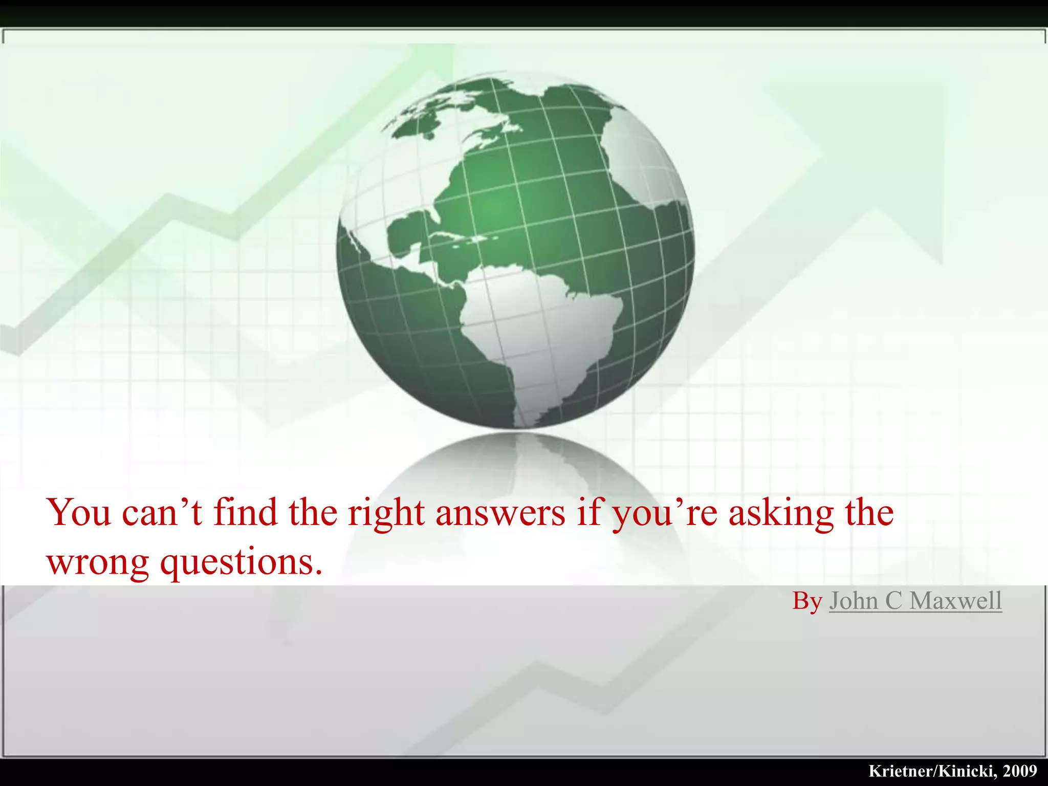 You can’t find the right answers if you’re asking the
wrong questions.
                                              By John C Maxwell




                                                    Krietner/Kinicki, 2009
 