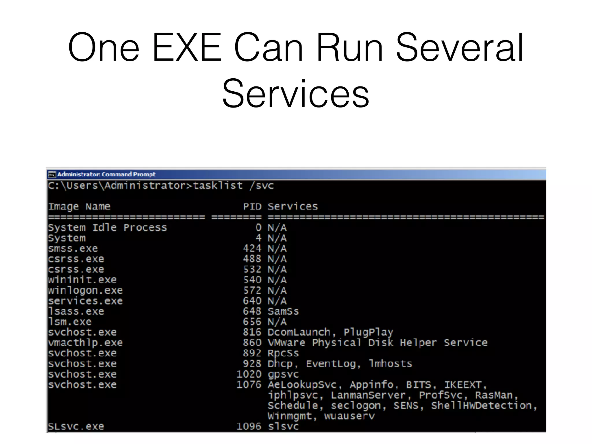 One EXE Can Run Several
Services
 