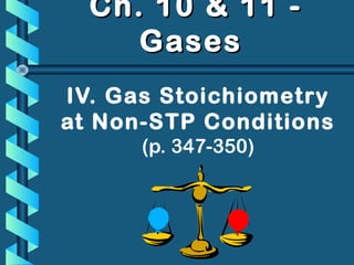 Ch. 10 & 11 -Ch. 10 & 11 -
GasesGases
IV. Gas Stoichiometry
at Non-STP Conditions
(p. 347-350)
 