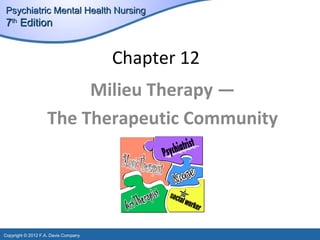 Psychiatric Mental Health NursingPsychiatric Mental Health Nursing
77thth
EditionEdition
Copyright © 2012 F.A. Davis Company
Chapter 12
Milieu Therapy ―
The Therapeutic Community
 