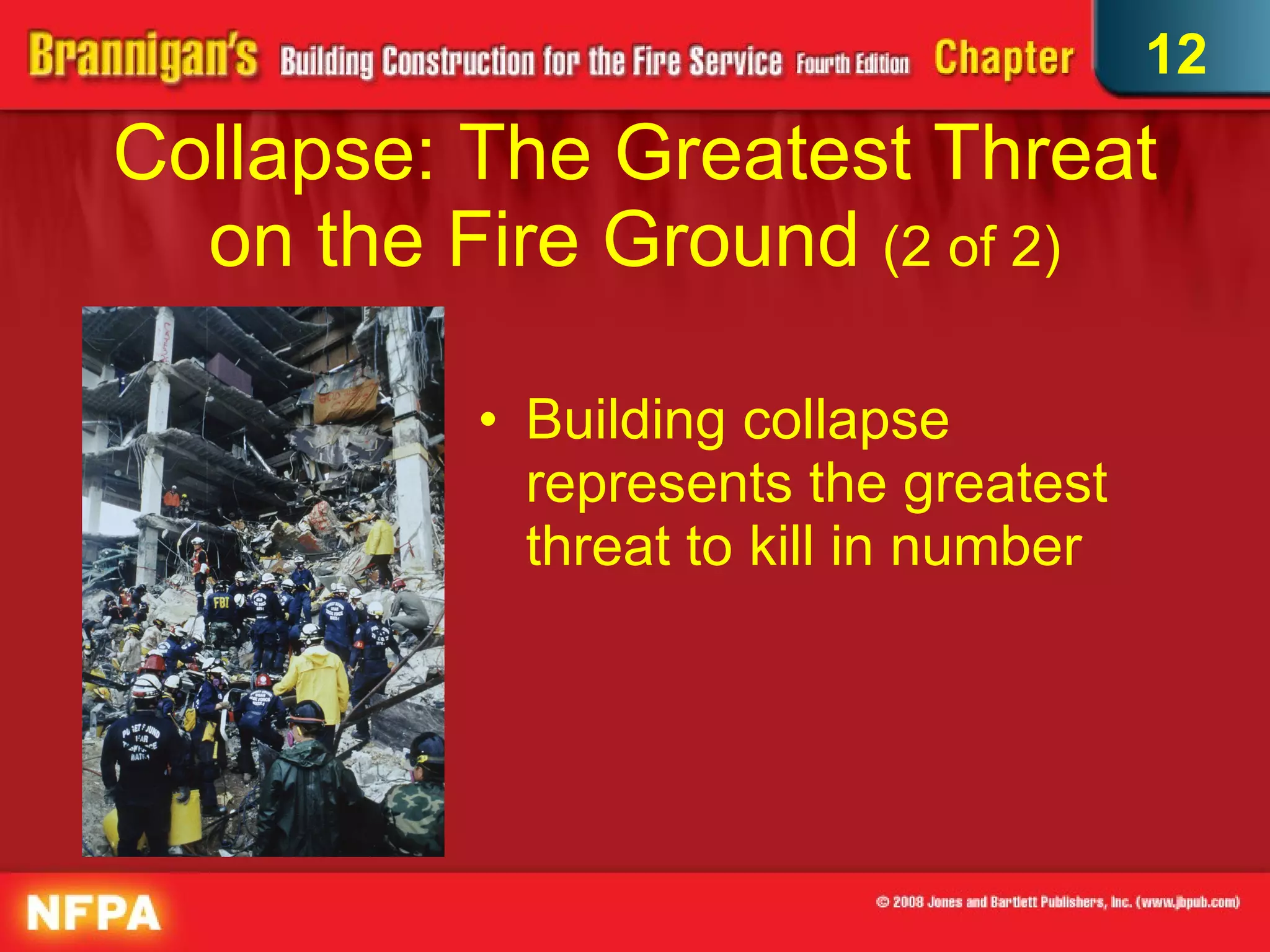 Collapse: The Greatest Threat on the Fire Ground  (2 of 2) Building collapse represents the greatest threat to kill in number 12 