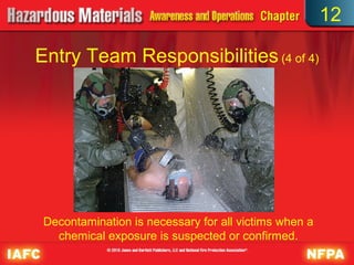 12

Entry Team Responsibilities (4 of 4)




 Decontamination is necessary for all victims when a
   chemical exposure is suspected or confirmed.
 