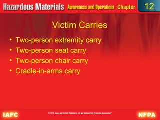 12

               Victim Carries
•   Two-person extremity carry
•   Two-person seat carry
•   Two-person chair carry
•   Cradle-in-arms carry
 