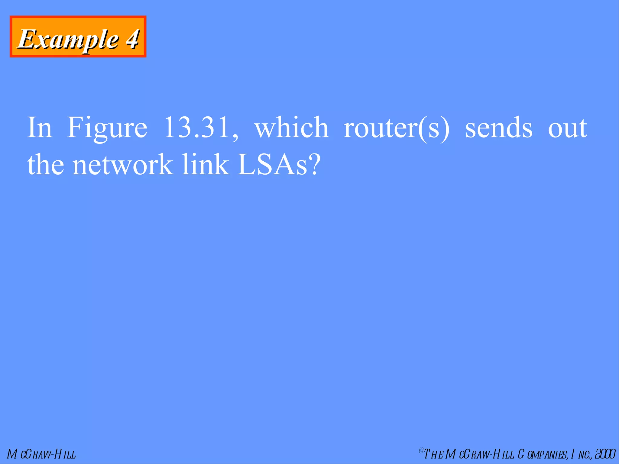 Example 4 In Figure 13.31, which router(s) sends out the network link LSAs? 