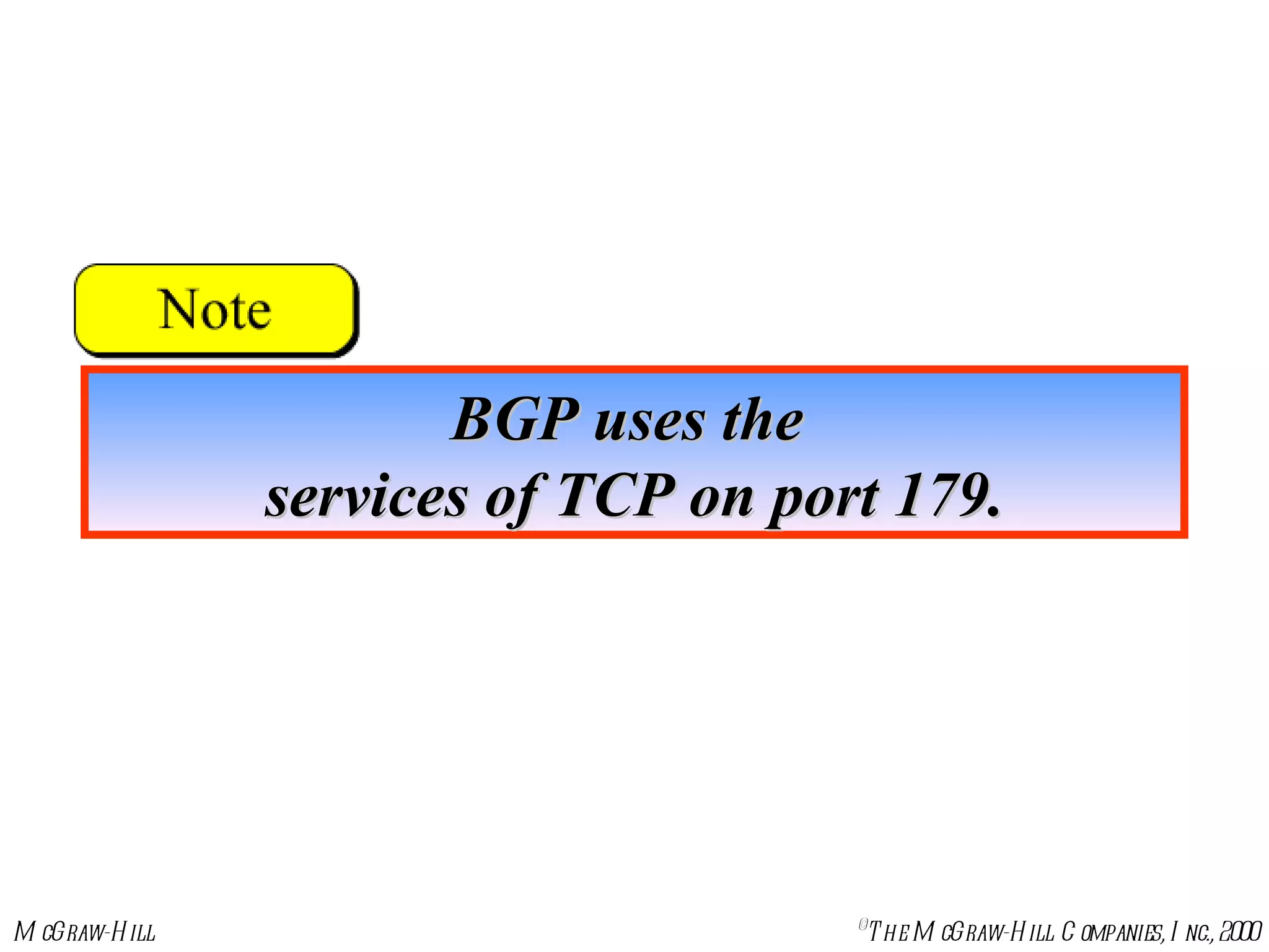 BGP uses the  services of TCP on port 179. 