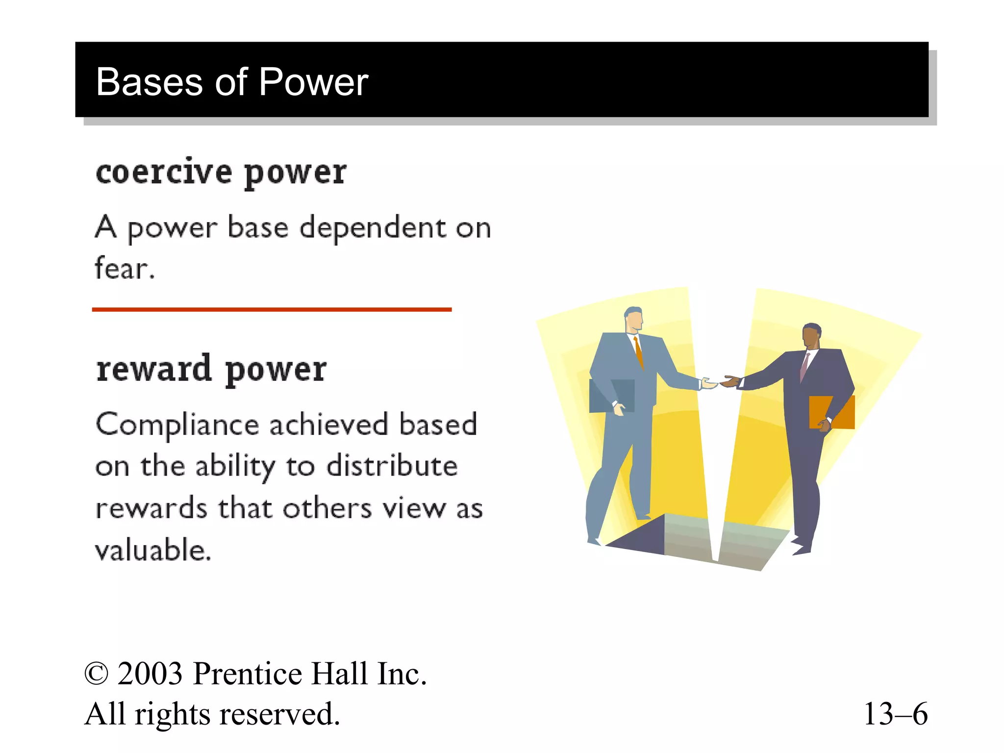 Bases of Power
Bases of Power




© 2003 Prentice Hall Inc.
All rights reserved.        13–6
 