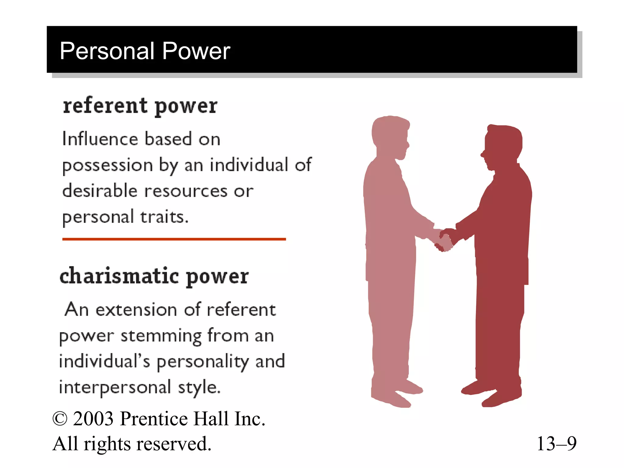 Personal Power
Personal Power




© 2003 Prentice Hall Inc.
All rights reserved.        13–9
 