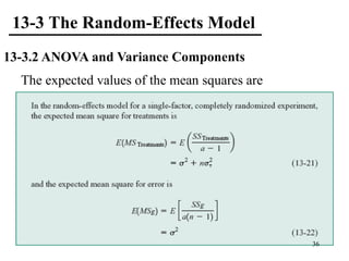 13-3 The Random-Effects Model
13-3.2 ANOVA and Variance Components
The expected values of the mean squares are
36
 