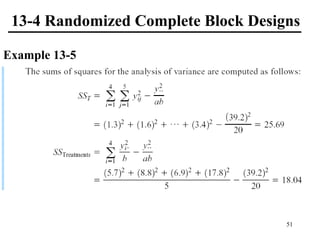 13-4 Randomized Complete Block Designs
Example 13-5
51
 