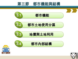 第三節 都市機能與結構

    都市機能

  都市土地使用分區

   地價與土地利用

   都市內部結構
 