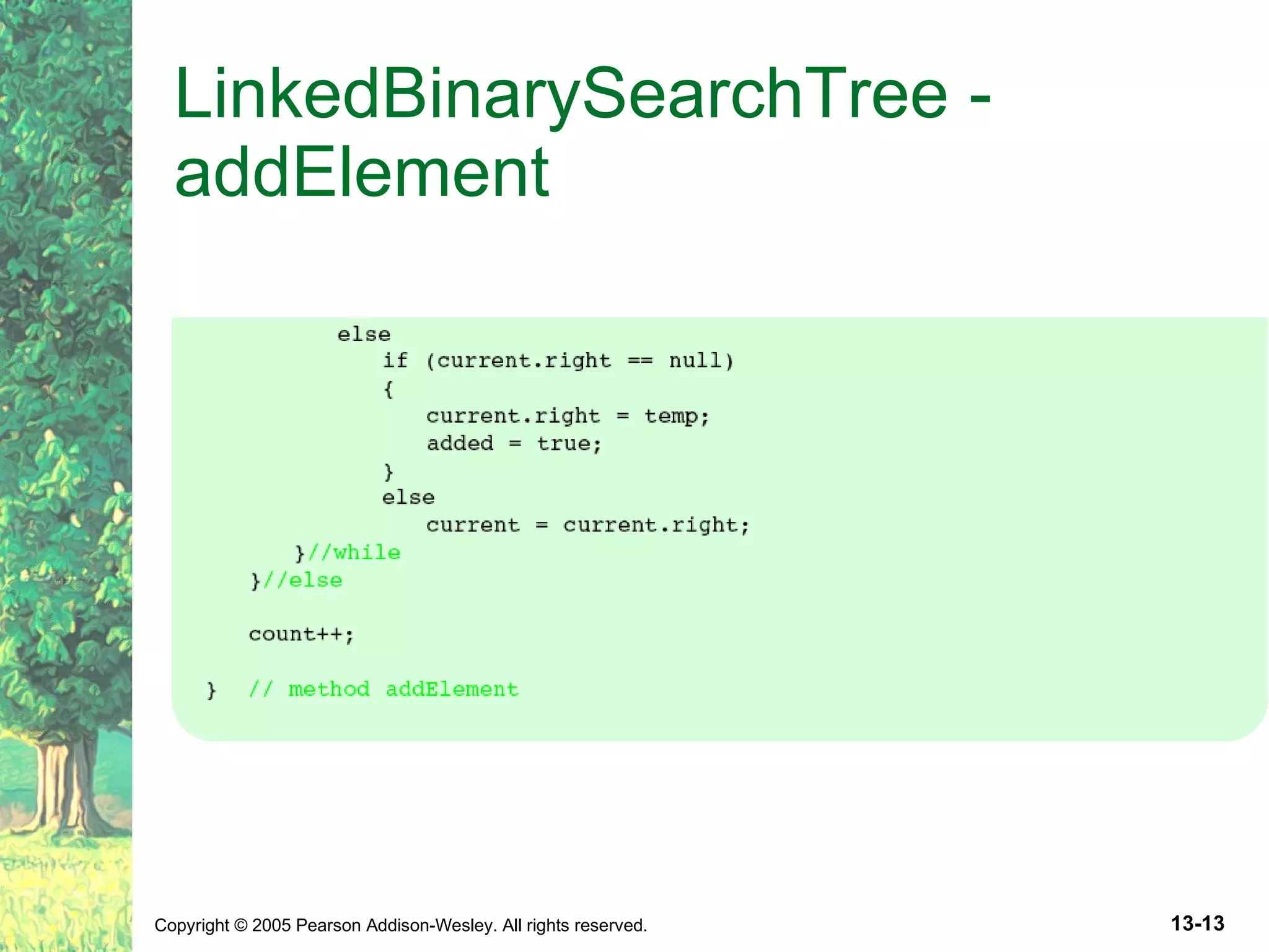 LinkedBinarySearchTree - addElement 