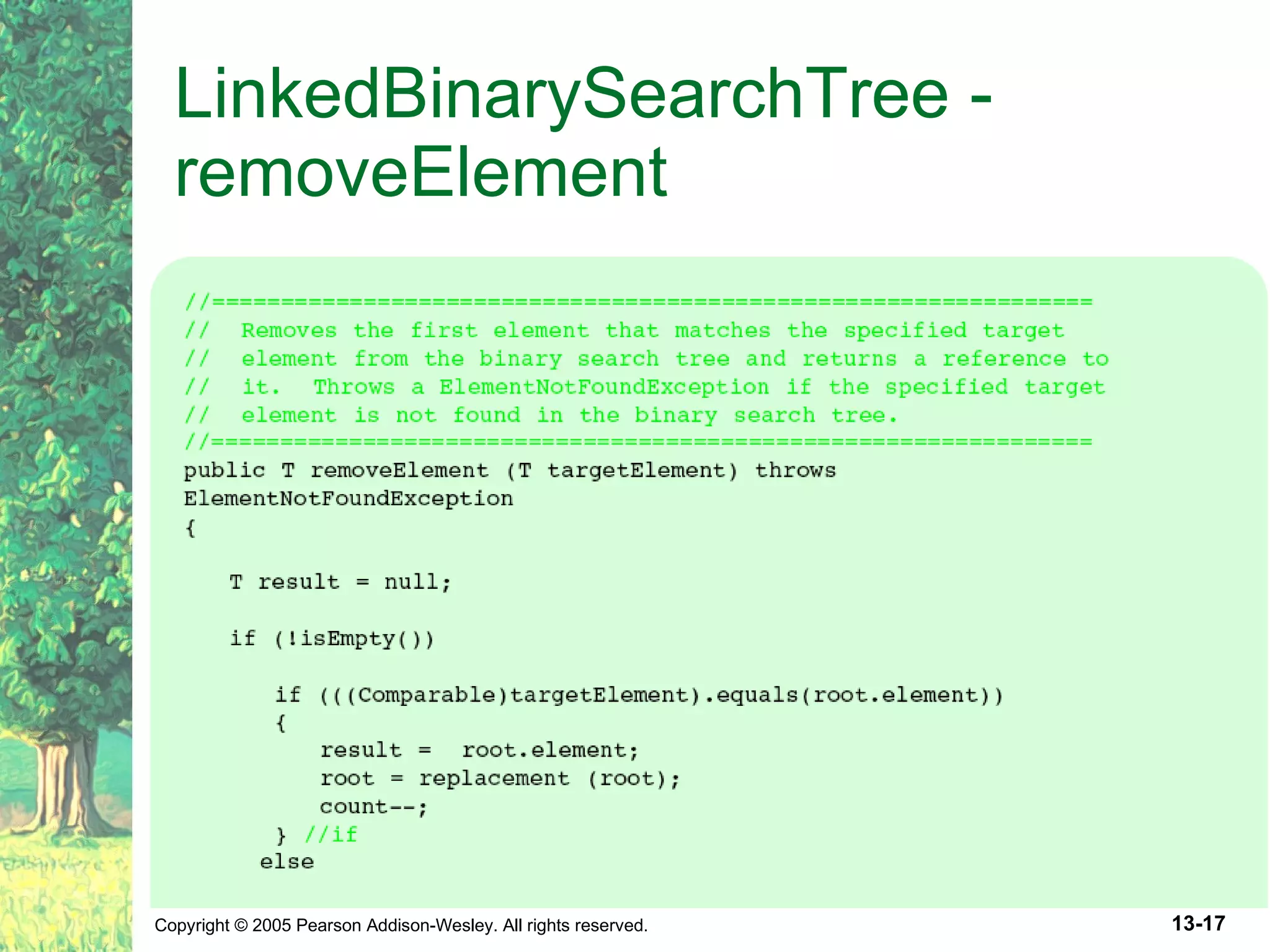 LinkedBinarySearchTree - removeElement 