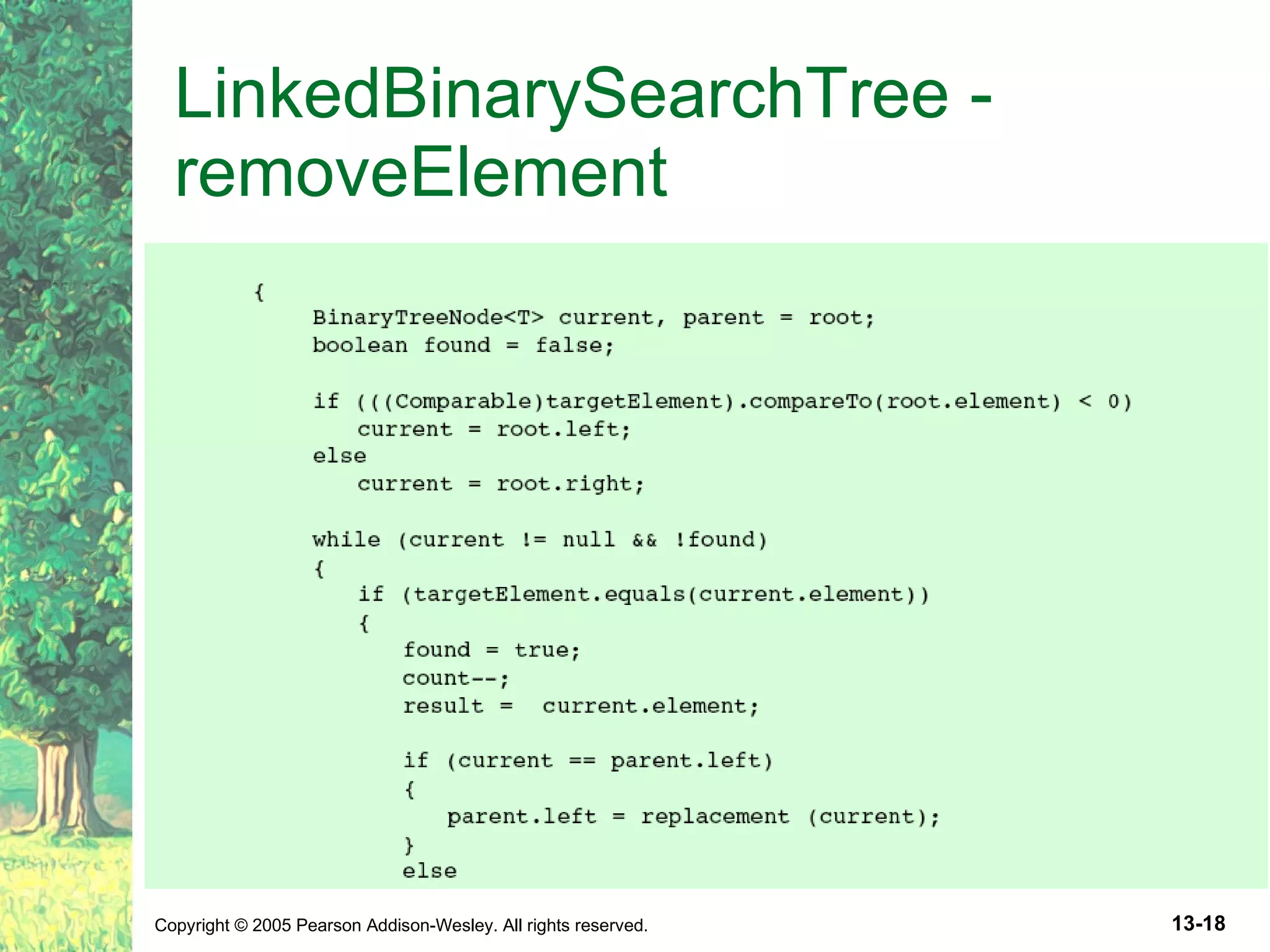 LinkedBinarySearchTree - removeElement 
