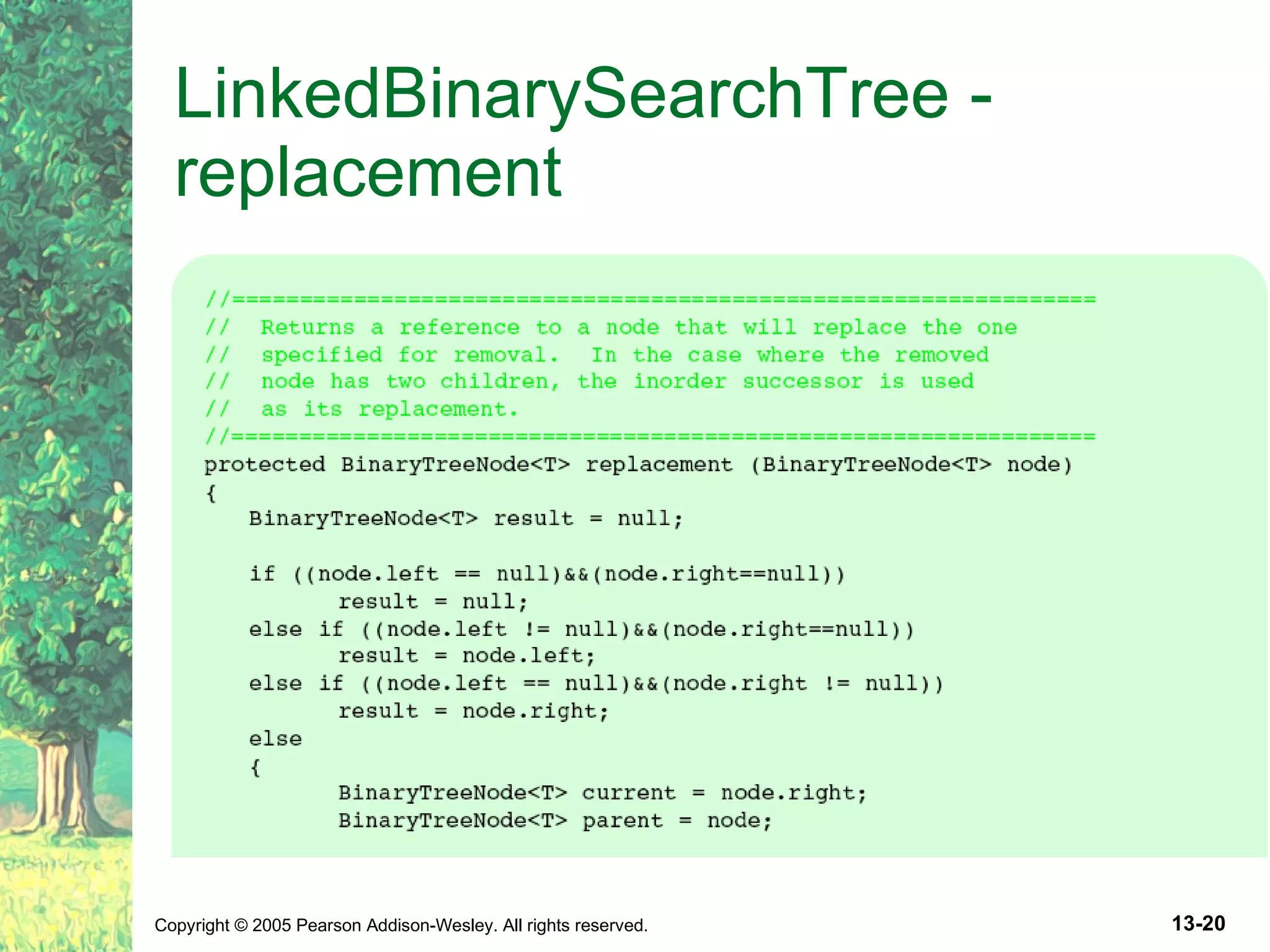 LinkedBinarySearchTree - replacement 