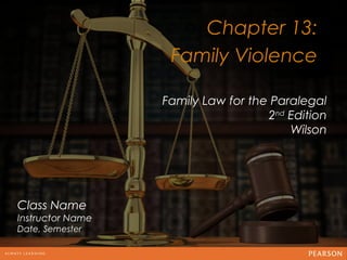Chapter 13:
                   Family Violence
                                 12
                  Family Law for the Paralegal
                                    2nd Edition
                                        Wilson




Class Name
Instructor Name
Date, Semester
 