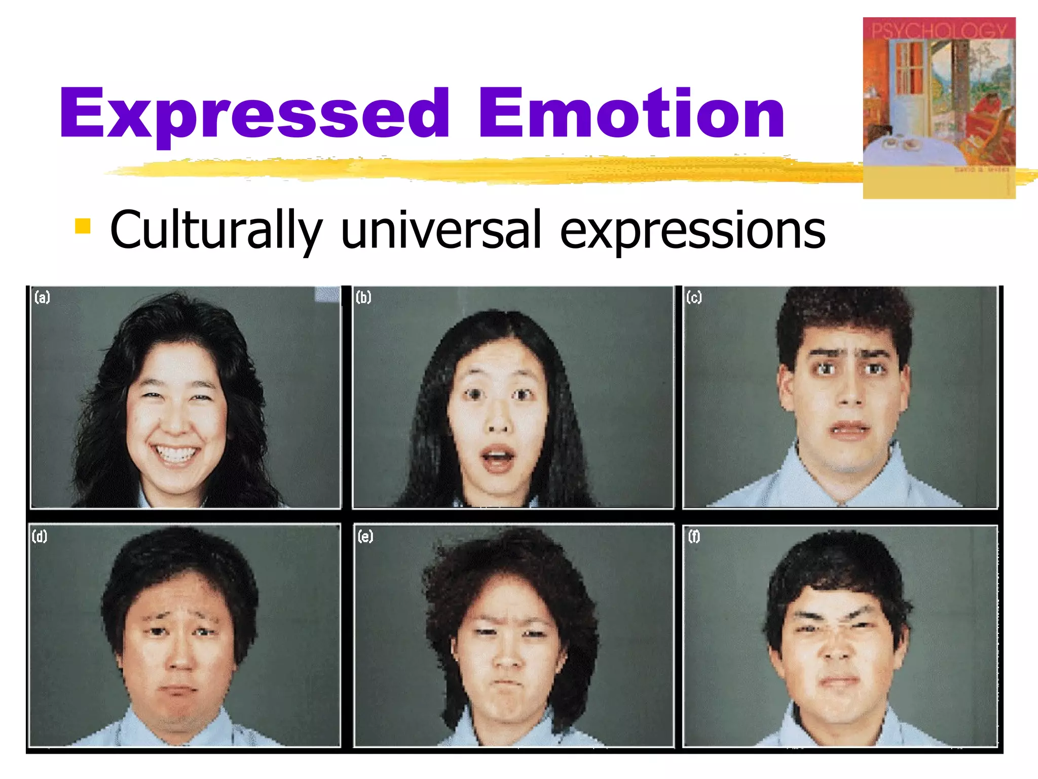 Expressed Emotion
 Culturally universal expressions
 