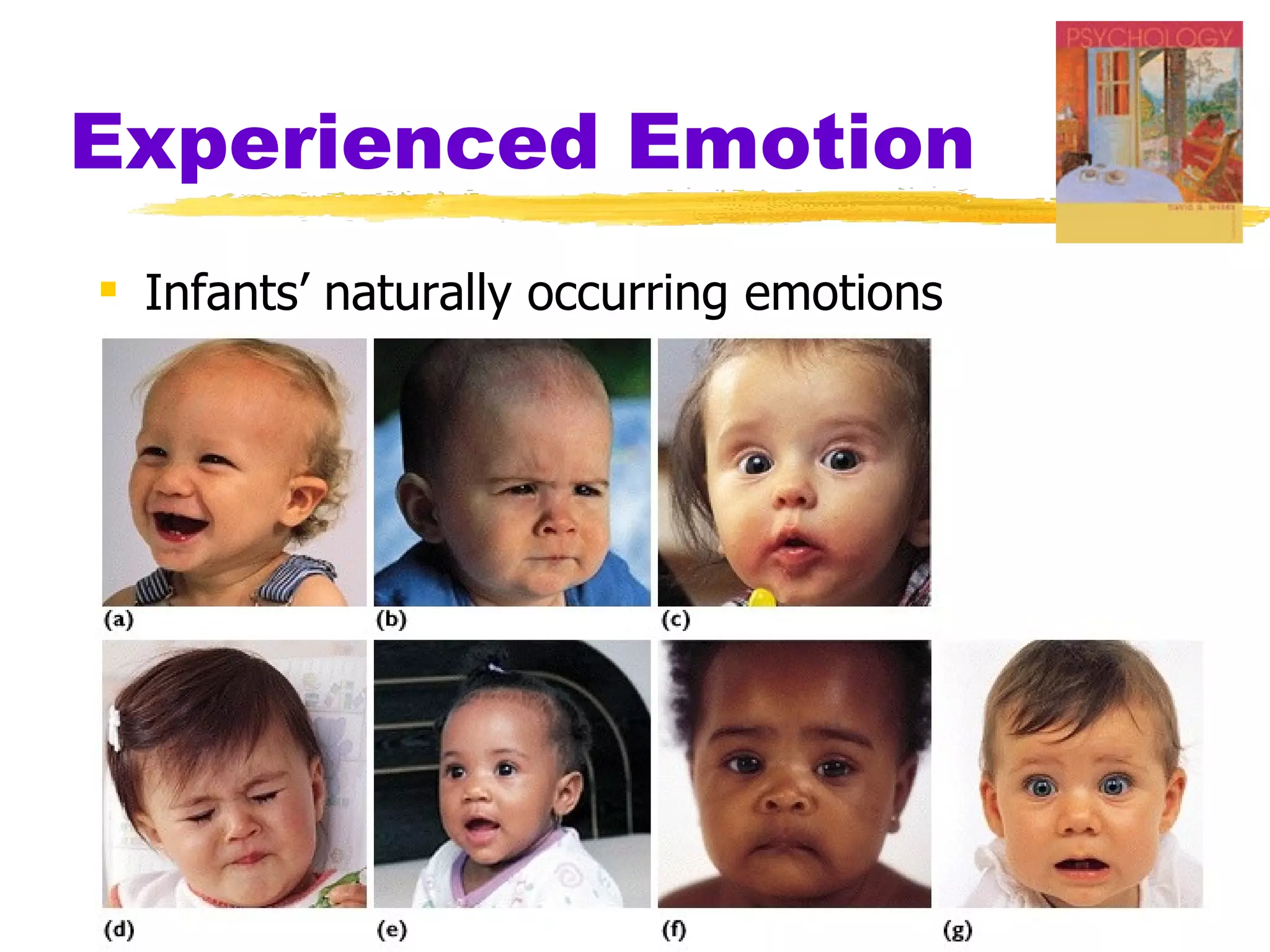 Experienced Emotion
 Infants’ naturally occurring emotions
 