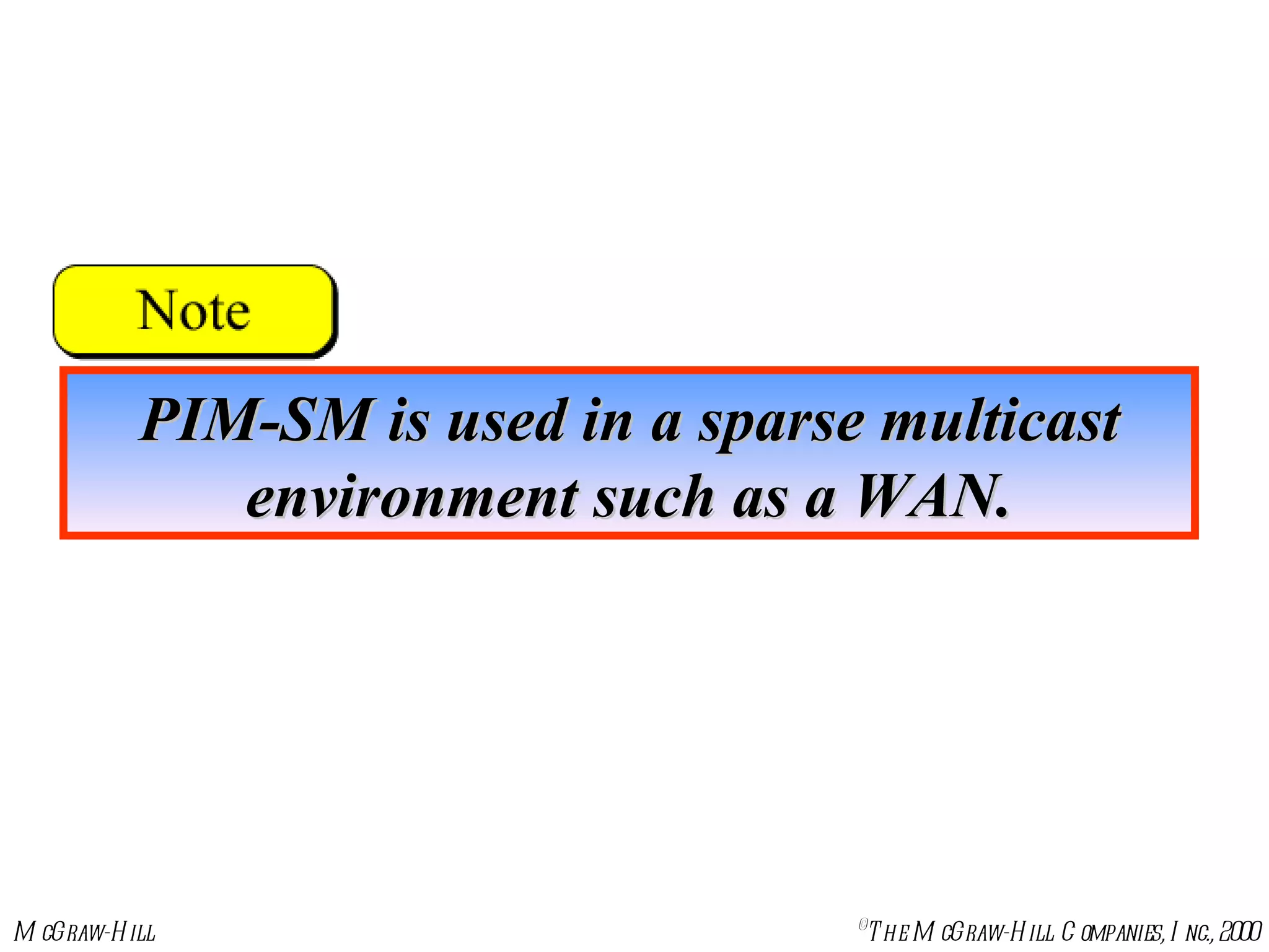 PIM-SM is used in a sparse multicast environment such as a WAN. 