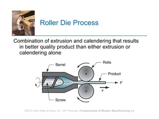 Combination of extrusion and calendering that results in better quality product than either extrusion or calendering alone Roller Die Process 