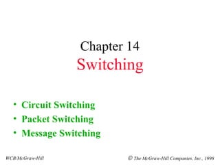 Chapter 14
Switching
• Circuit Switching
• Packet Switching
• Message Switching
WCB/McGraw-Hill © The McGraw-Hill Companies, Inc., 1998
 