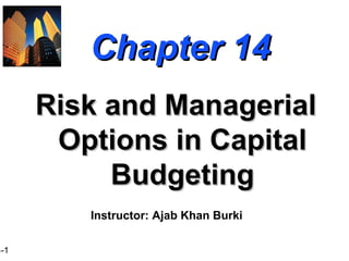4-1
Chapter 14Chapter 14
Risk and ManagerialRisk and Managerial
Options in CapitalOptions in Capital
BudgetingBudgeting
Instructor: Ajab Khan Burki
 