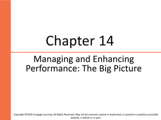 Chapter 14
Managing and Enhancing
Performance: The Big Picture
Copyright ©2020 Cengage Learning. All Rights Reserved. May not be scanned, copied or duplicated, or posted to a publicly accessible
website, in whole or in part.
 