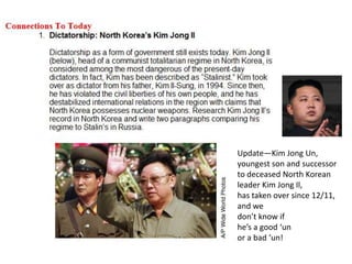 Update—Kim Jong Un,
youngest son and successor
to deceased North Korean
leader Kim Jong Il,
has taken over since 12/11,
and we
don’t know if
he’s a good ‘un
or a bad ‘un!
 