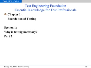 Test Engineering Foundation Essential Knowledge for Test Professionals Chapter 1: Foundation of Testing Section 1: Why is testing necessary? Part 2 