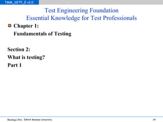 Test Engineering Foundation Essential Knowledge for Test Professionals Chapter 1: Fundamentals of Testing Section 2: What is testing? Part 1 