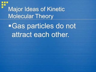 Major Ideas of Kinetic
Molecular Theory
Gas particles do not
attract each other.
 