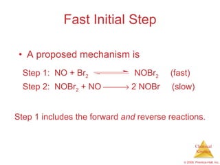 Fast Initial Step A proposed mechanism is Step 2:  NOBr 2  + NO    2 NOBr  (slow) Step 1 includes the forward  and  reverse reactions. Step 1:  NO + Br 2 NOBr 2   (fast) 