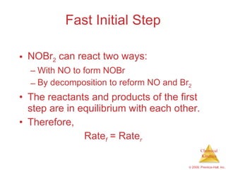 Fast Initial Step NOBr 2  can react two ways: With NO to form NOBr By decomposition to reform NO and Br 2 The reactants and products of the first step are in equilibrium with each other. Therefore, Rate f  = Rate r 