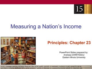 Measuring a Nation’s Income

                                                                           Principles: Chapter 23

                                                                                              PowerPoint Slides prepared by:
                                                                                                 Andreea CHIRITESCU
                                                                                                Eastern Illinois University



© 2011 Cengage Learning. All Rights Reserved. May not be copied, scanned, or duplicated, in whole or in part, except for use as        1
permitted in a license distributed with a certain product or service or otherwise on a password-protected website for classroom use.
 