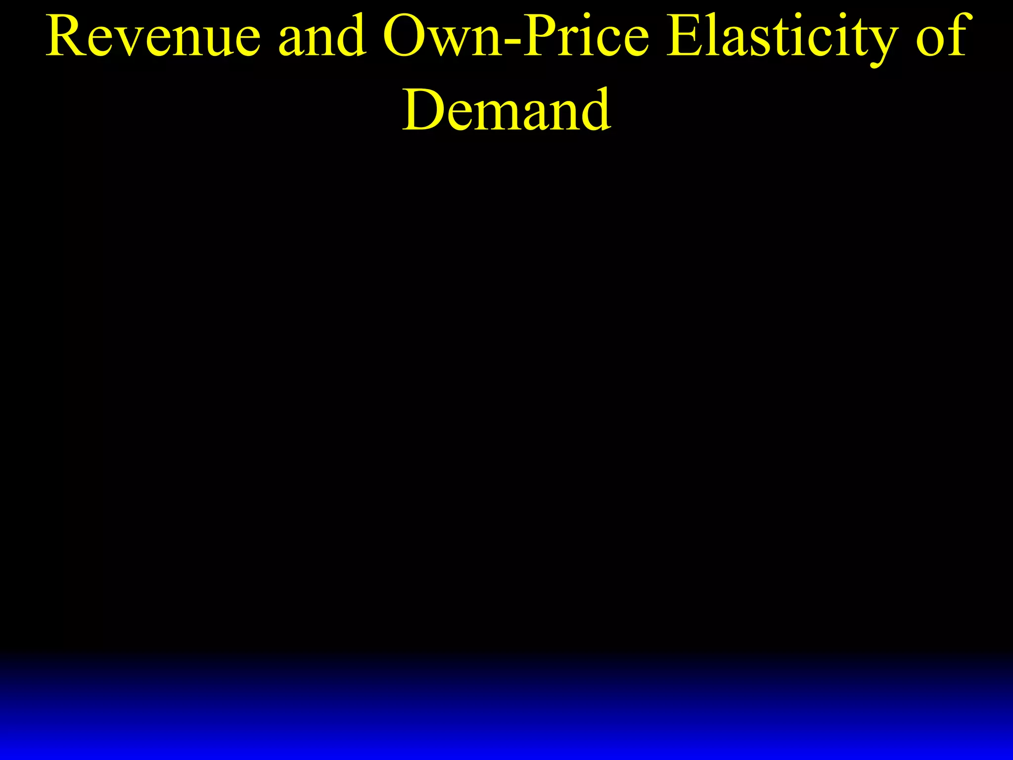 Revenue and Own-Price Elasticity of
Demand
dR
= X* (p )[ 1 + ε ]
dp

 