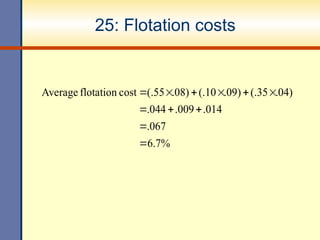 25: Flotation costs
%
7
.
6
067
.
014
.
009
.
044
.
.04)
(.35
.09)
(.10
.08)
(.55
cost
flotation
Average











 