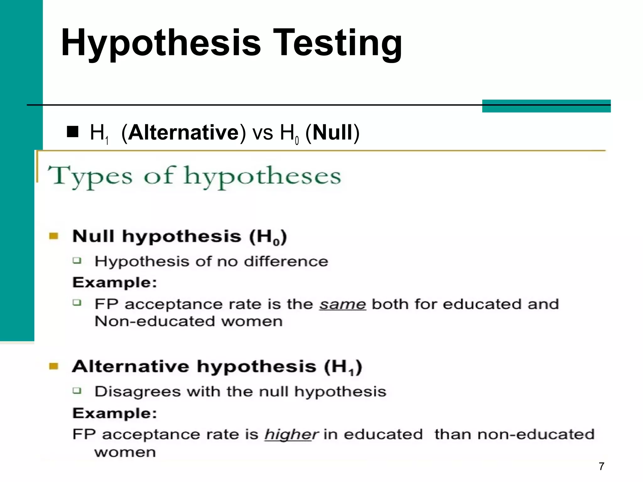 77
Hypothesis Testing
 H1 (Alternative) vs H0 (Null)
 