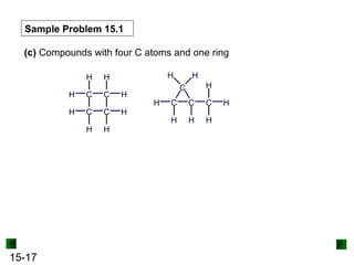 15-17
Sample Problem 15.1
(c) Compounds with four C atoms and one ring
C C
C
C
H
H
H
H
H
H
H
H
C C
C
H H
C
H
H
H
H
H
H
 