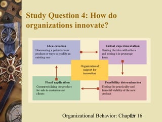Study Question 4: How do
organizations innovate?




         Organizational Behavior: Chapter 16
                                      21
 