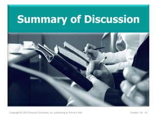 Summary of Discussion
Copyright © 2013 Pearson Education, Inc. publishing as Prentice Hall Chapter 16 - 41
 