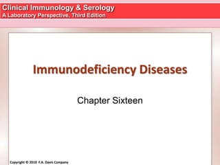 Clinical Immunology & Serology
A Laboratory Perspective, Third Edition
Copyright © 2010 F.A. Davis CompanyCopyright © 2010 F.A. Davis Company
Immunodeficiency Diseases
Chapter Sixteen
 